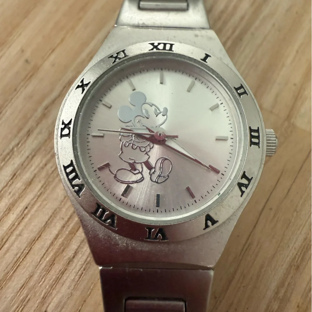 Vintage disney ladies Mickey Mouse stainless steel watch NEW BATTERY